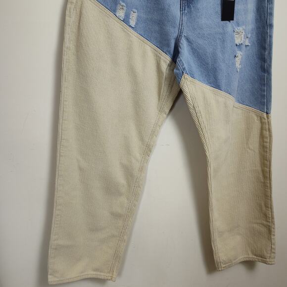 NOVA MEN CORDUROY BAGGY JEANS MEN SZ 40 COLORBLOCK MEDIUM WASH FASHION NOVA NWT - Picture 6 of 17